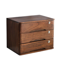 首飾收納盒 全帶鎖桌面收納盒抽屜式實木辦公桌上整理柜多層雜物儲物柜子木質 快速出貨