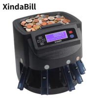 Xindabill XD-9005 Professional USD Coin Counter Machine Automatic Coin Sorter Wrapper/Roller Equipment Bin,Tube and LCD Display