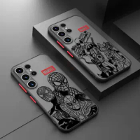 Matte Case For Samsung Galaxy S24 S23 S22 S21 S20 FE Ultra S10 S9 Plus Note 10Plus 20Ultra Marvel Spiderman Three Rocket