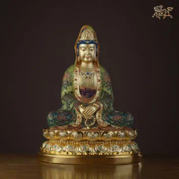 22 inches China Pure Brass 24K Genuine Gold "Meditation Guanyin Bodhisattva" Buddha Statue Copper Decoration Home Gift