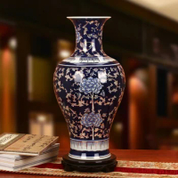 Blue and white porcelain vase jingdezhen ceramics vase hand painted peony Chinese style household ceramic vase