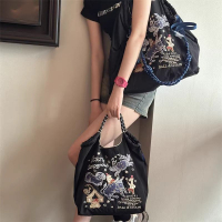 【良品舎】免運/快速出貨/Ball Chain新款黑色星座小眾刺繡環保購物袋單肩斜跨手提袋通勤包L47L