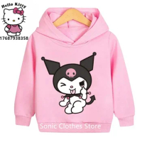 Girls Anime Kuromi Hoodies Kids Baby Child Cartoon Tops Spring Children Long Sleeve Print Sweatshirt Autumn Cotton Pullovers