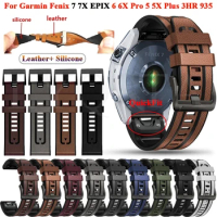 22 26mm Silicone Leather Smart Watch Strap For Garmin Fenix 7 7X 6X 6Pro 5X 5Plus 3HR 935Bracelet QuickFit Wristband Accessories