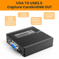 LCC385 VGA TO USB3.0 &amp; HDMI Capture Card 1080P60 Audio Video Capture Box Driver Free Plug and Play for Game Live Streaming