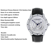Cadermay D VVS1 Moissanite Watches Luxury Stainless Steel Machanical Wristwatches For Men Business Watch