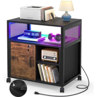 File Cabinets with LED Light, Printer Stand Power Outlets and USB Charging Port