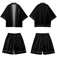 Cosplay Yukata Clothing Harajuku Retro Samurai Kimono Shorts Pants Sets Two-piece Suit Japanese Cardigan Women Men Streetwear