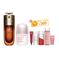 【CLARINS 克蘭詩】黃金雙萃精華50ml+氧氣光感精華30ml(黃金注氧發光組 抗老 美白)