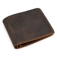 Vintage Bifold Card Purse Wallet 100% Fashion mens wallet with coin pocket genuine leather cash coin short wallet men slim purse