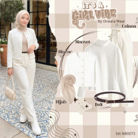 5 In One Setelan Ootd Wanita Remaja Dewasa Kekinian Atasan Cloudy Set Blazer Casual Putih Elegan Cle
