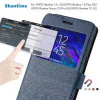 PU Phone Case For OPPO Realme 12+ 5G Flip Case For OPPO Realme 12 Plus 5G Realme Narzo 70 Pro 5G View Window Case TPU Back Cover