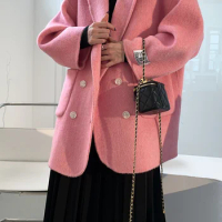 Large Pocket Alpaca Fleece Hepburn Style Fur Coat for Women's Small Double Faced Fur Coat for Winter New