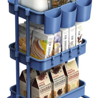 3-Tier Rolling Utility Cart Storage Shelves Multifunction Storage Trolley Service Cart with Mesh Basket Handles and Wheels