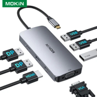 MOKiN USB-C Hub 7 in 1 USB Adapter Type C to USB 2.0 HDMI 4K@60hz DP 4K/60hz VGA 1080P/60Hz Quadruple Monitors for Macbook