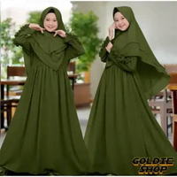 Goldie Shop Gamis Syari Anak ABG Zarina + JILBAB 10 - 13 tahun / Gamis Anak Cewek / Gamis Polos Anak