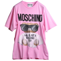 MOSCHINO 葡萄牙製100%棉墨鏡泰迪熊寬鬆版短袖圓領T恤(粉紅色)