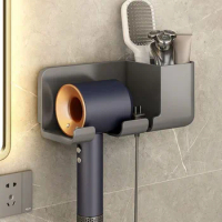 Hair Dryer Holder Wall Bathroom Shelf Without Drilling Plastic Hair Dryer Stand with Storage Box Toilet Blower Holder Shelf