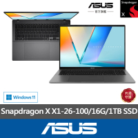 【ASUS】256G固態硬碟組★16吋Copilot+PC AI筆電(VivoBook S16 S3607QA/Snapdragon X X1-26-100/16G/1TB SS