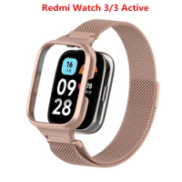 For Redmi Watch 3 Active Metal bracelet for Redmi Watch 3 Lite Band Cover Strap Xiaomi Watch 3 Magnetic loop+Case