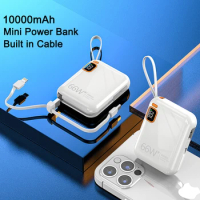 Mini Power Bank 10000mAh Portable 66W Fast Charging Powerbank With Cables for iPhone Samsung Xiaomi Huawei External Battery Pack