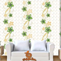Wallpaper Dinding Anyaman Bunga Hijau Kertas