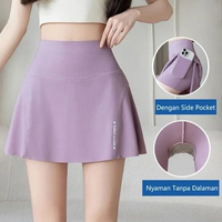 Rok Pendek Pinggang Tinggi Dua Lapis Wanita Skort Tenis Olahraga Fitnes Celana Pendek cocok untuk be