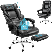 Office Chair With Footrest-Ergonomic High Back Design Executive Computer Desk Chair With Removable Lumbar Pillow Black Gaming