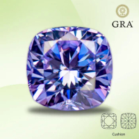 Moissanite Stone Cushion Cut Gemstone Light Purple Color Lab Created Diamond for DIY Jewelry Making Materials with GRA Report