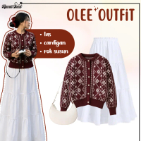 3in1 One Set Cardigan Knite Rajut Korean Style Rok Susun Ruffle Tas Shoulder Bag Setelan Wanita 355
