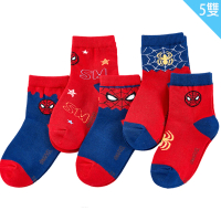 【TDL】兒童襪子漫威蜘蛛人男童襪兒童襪短襪棉襪中筒襪5雙組16-24cm HM3211(復仇者聯盟 平輸品)