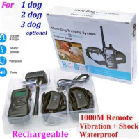 10set/lot*1000M 100LV Electric Rechargeable Waterproof Dog Pet Training Collar trainer with LCD Display Shock Vibrate Products