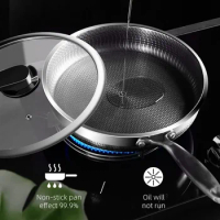 316/304 Stainless Steel Frying Pan High Quality Pan Fried Steak Non Stick Pan General Purpose Induction Cooker Honeycomb Wok