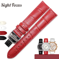 14 16 18mm Red Women Watch Strap for Tissot 1853 Dressport T050 T099 Watch Bands Silver Butterfly Deployment Buckle Female Belts