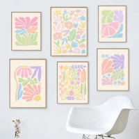 Abstract Danish Pastel Canvas Poster and Print Floral Illustration Picture Boho Flower Painting Aesthetic Bedroom Wall Art Decor
