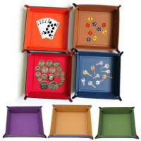 New Foldable PU Leather Square Storage Tray Dice Table Games Phone Key Wallet Coin Desktop Storage Sundries Box Trays Decor