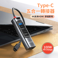 【Yesido】Type-C 五合一HUB轉接器 4K高清HDMI轉接線 100W PD快充 USB集線器 Mac轉接頭