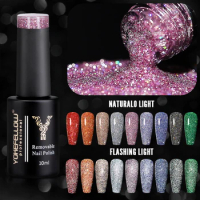 YOKEFELLOW BD05 Holo Shimmers Reflective Glitter Gel Nail Polish Pink Semi permanent Gel Varnish with Ultra-sparkly Diamond Dust