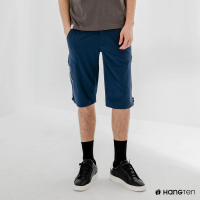【Hang Ten】男裝-恆溫多功能-REGULAR FIT標準提織吸濕快乾抗曬多口袋六分運動短褲-深藍