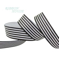 Ruy Băng Gói Quà Ruy Băng Grosgrain, Kẻ Sọc Đen Trắng, 1 Inch (25Mm), Đóng Gói Quà Tặng In, Đồ Trang