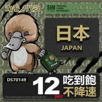 【鴨嘴獸 旅遊網卡】Travel sim日本 12天 吃到飽 純上網 不降速網卡