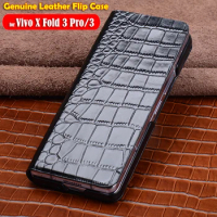 Crocodile pattern Funda for Vivo X Fold 3 Pro Genuine Leather Flip Case for Vivo X Fold 3 Pro Foldable Kickstand Case Cover