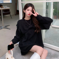 【Lydia】現貨 洋裝 連身洋裝 性感蝴蝶結露肩設計中長版針織洋裝(米黃色、紅色、黑色 Free)