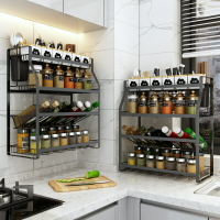 黑色廚房調料置物架壁掛免打孔調味料調味瓶醬油瓶斜放式臺面收納