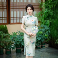 Elegant Chinese Dress Lady Mandarin Collar Qipao Chinese Traditional Handmade Button Cheongsam