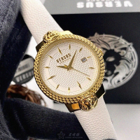 【VERSUS】VERSUS VERSACE手錶型號VV00117(白色錶面金色錶殼白真皮皮革錶帶款)