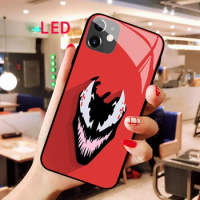 Luminous Tempered Glass phone case For Apple iphone 12 11 Pro Max XS mini Venom Acoustic Control Protect LED Backlight cover