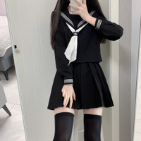 原創JK正統基礎jk制服裙套裝正版日系學生院黑三本中間水手服套裝--享樂