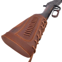 Upgrade Leather Rifle Gun Buttstock Shooting Ammo Shell Cover For .22LR .17 hmr .22MAG With Stock Extender
