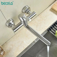 Wall Mounted Shower Faucet For Bathroom Long Nose Outlet SUS304 Stainless Steel Kitchen Faucets Accessories 360 Rotate
